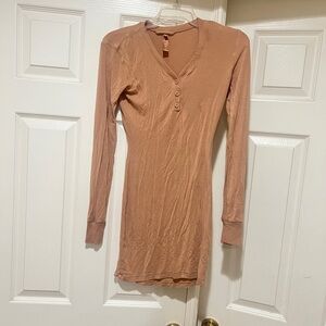 Skims Ochre Sleep Henley Dress, Size XS Soft Lounge Relaxed Tan Color